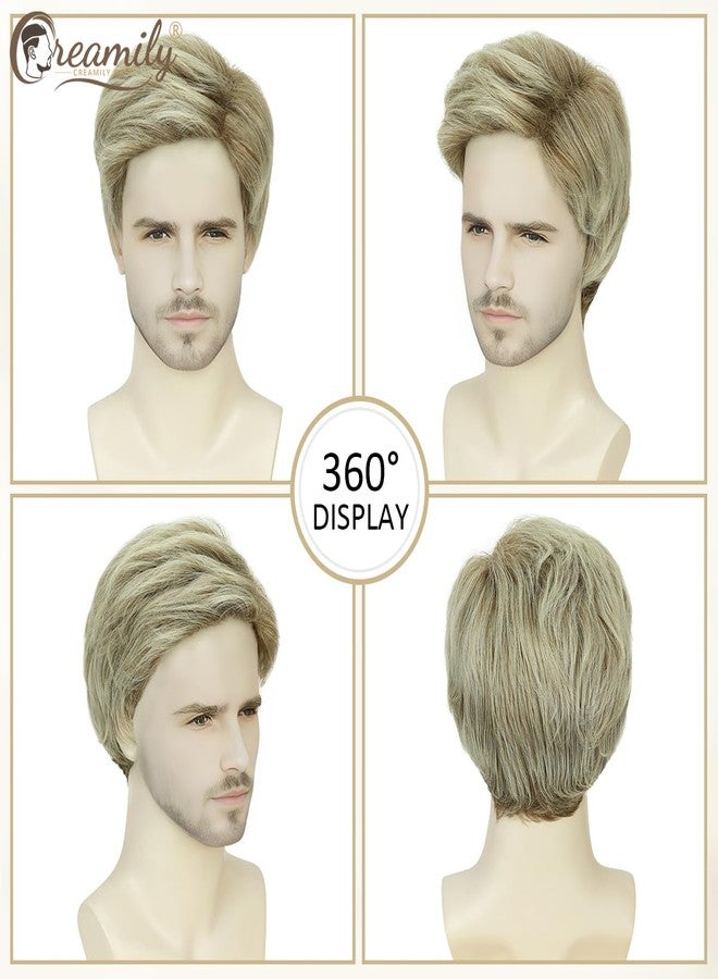 Creamily Mens Wigs Short Hair, Mens Hair Replacement Wig Realistic Mens's Blonde Mixed Brown Wig for Men Synthetic Hair Full Wigs for Male Guy Daily Wear - Image 2
